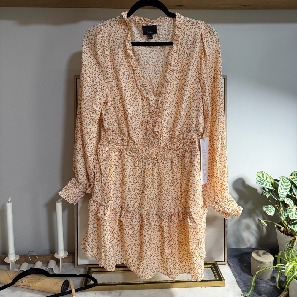 NWT Lumiere Orange and Cream Floral Ruffle Mini Dress